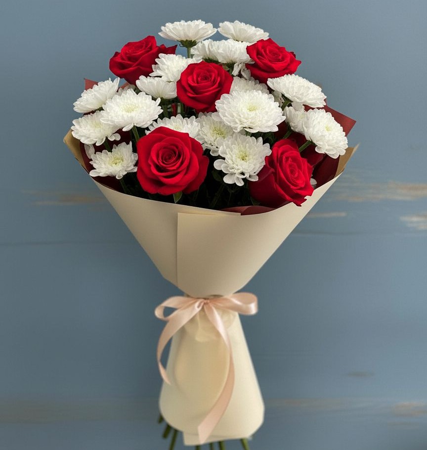 Букет цветов из: Розы и Хризантемы в Савельево