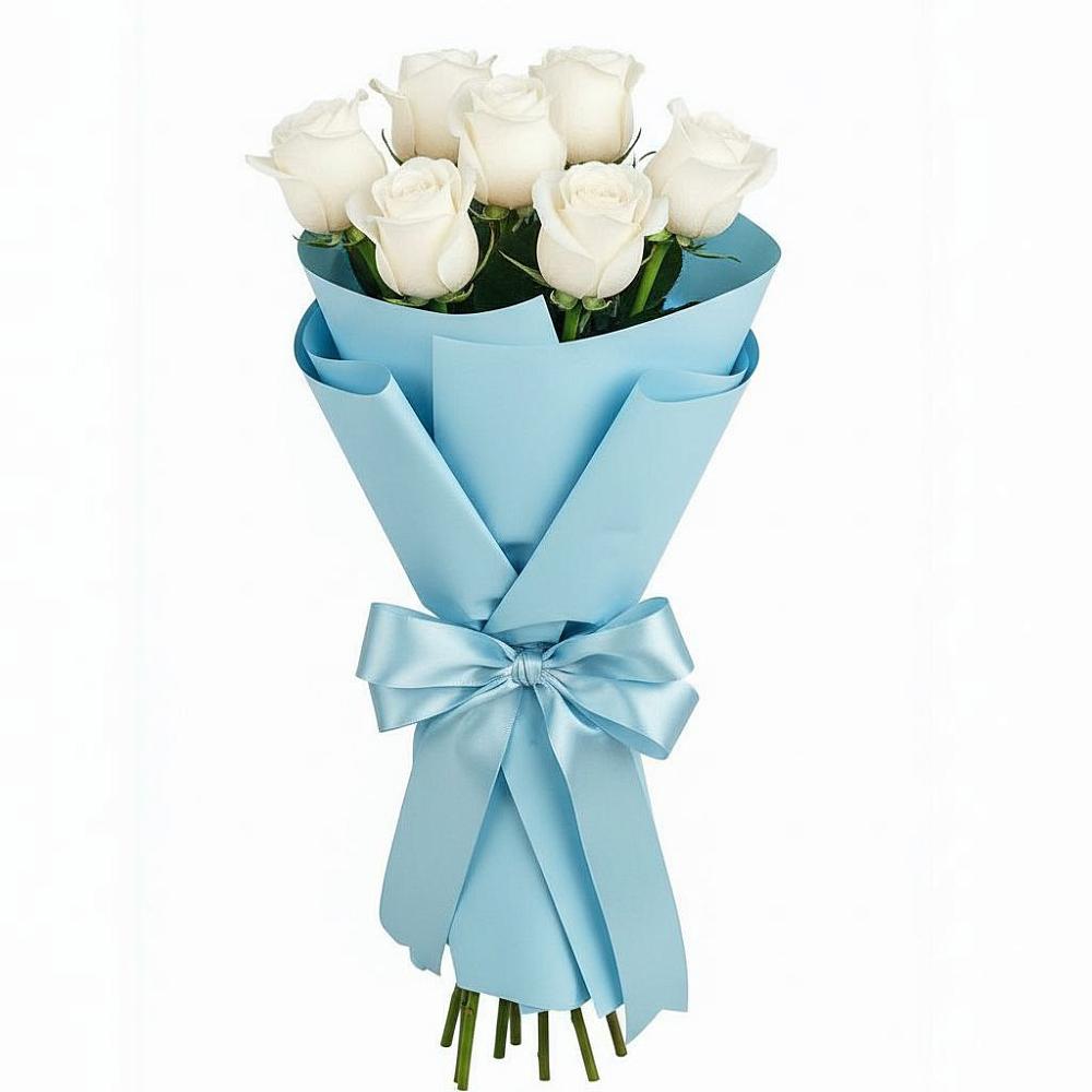 Букет 7 белых роз Проуд в Савельево