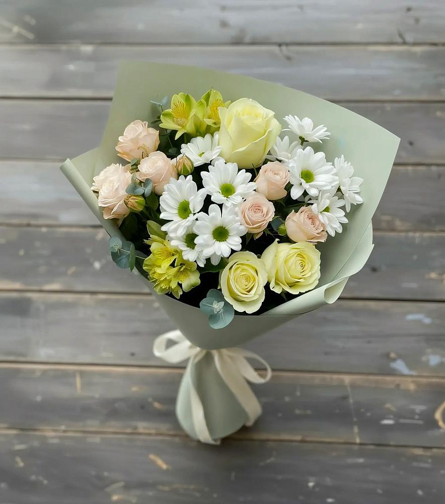 Букет цветов из: Альстромерии, Розы и Хризантемы в Савельево