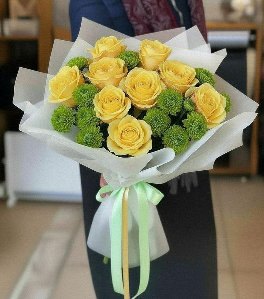 Букет цветов из: Хризантемы и Розы в Савельево