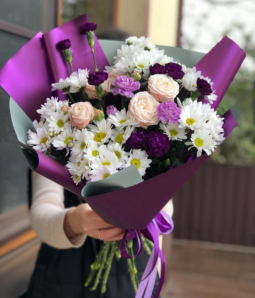 Букет цветов из: Хризантемы, Гвоздики и Розы в Савельево