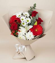 Букет цветов из:  Розы, Хризантемы, Герберы и Лилии в Савельево