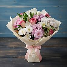 Букет цветов из:  Хризантемы, Альстромерии и Розы в Савельево