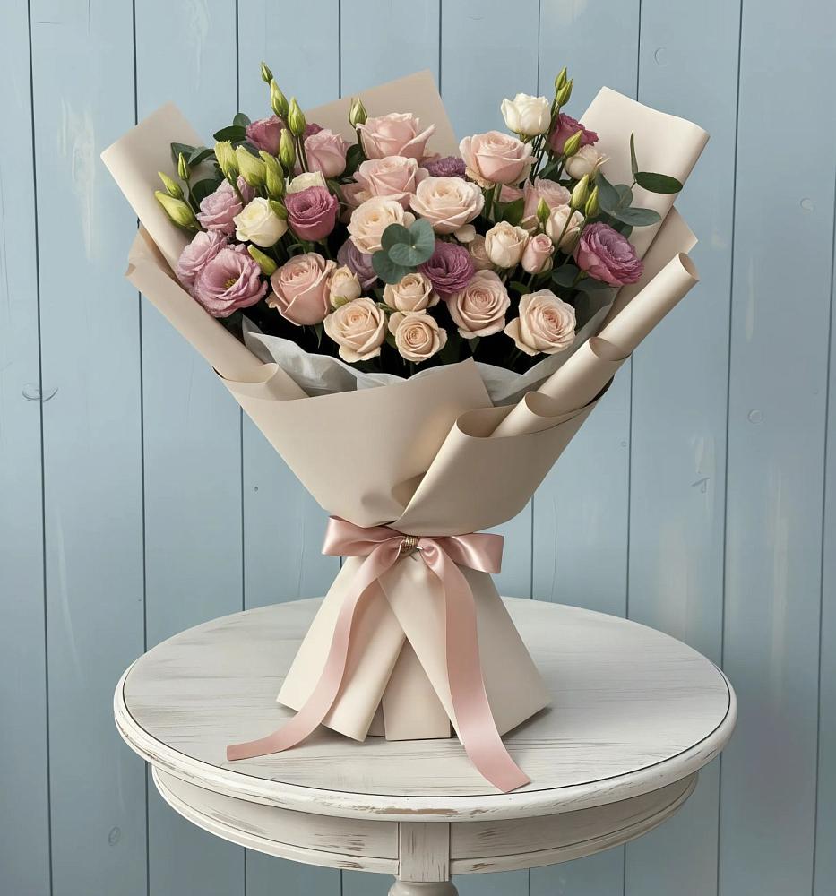 Букет цветов из: Розы и Лизиантусы в Савельево