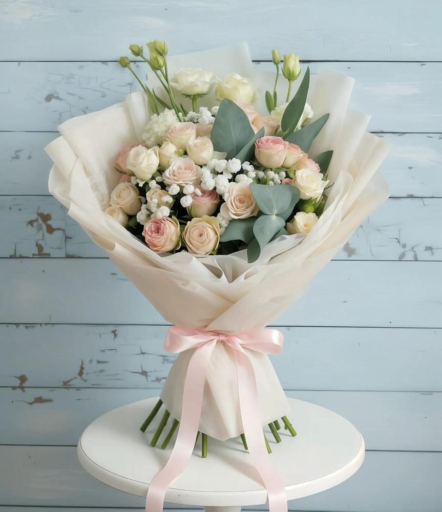 Букет цветов из: Розы и Лизиантусы в Савельево