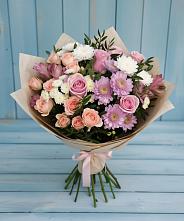 Букет цветов из:  Хризантемы, Розы и Альстромерии в Савельево