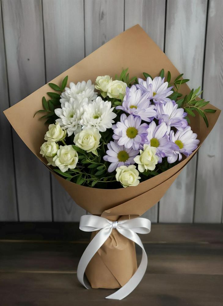 Букет цветов из: Хризантемы и Розы в Савельево